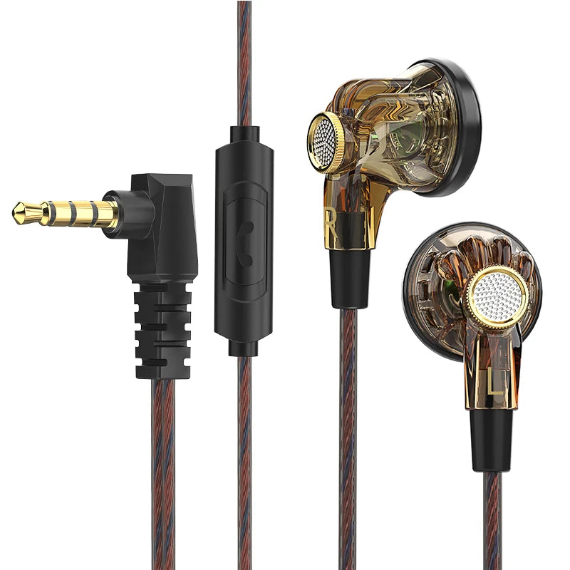 QKZ MDR Flat-Head Headphones 16MM Large Dynamic HIFI Bass Sport Earbuds Music Wired Earphones 3.5MM AUX Headset In Ear With Mic Oasis Select Brown