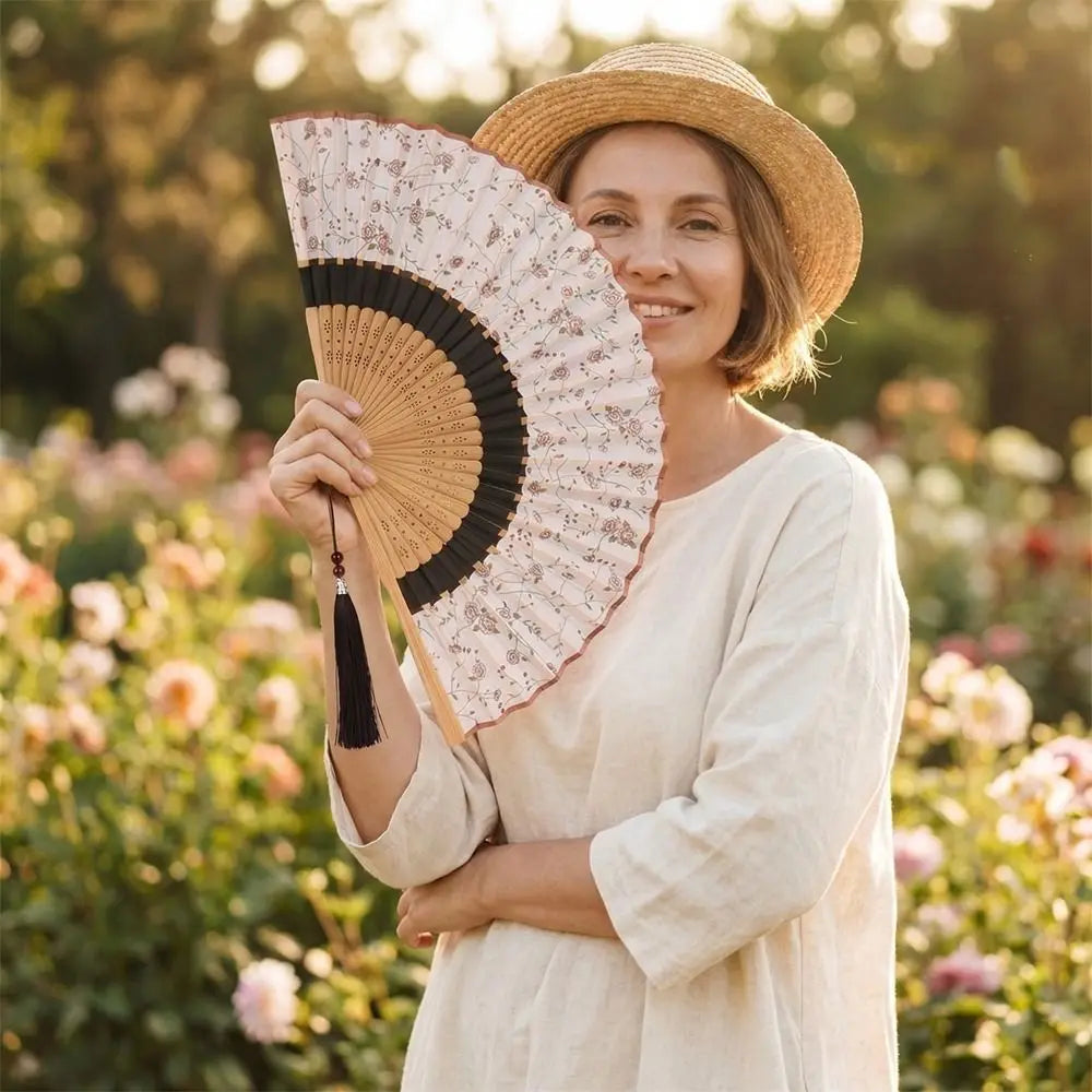 Costume Accessory Portable Folding Fan Classical Vintage Chinese Style Fan with Tassel Decorative Bamboo Fan Dance Performance Oasis Select