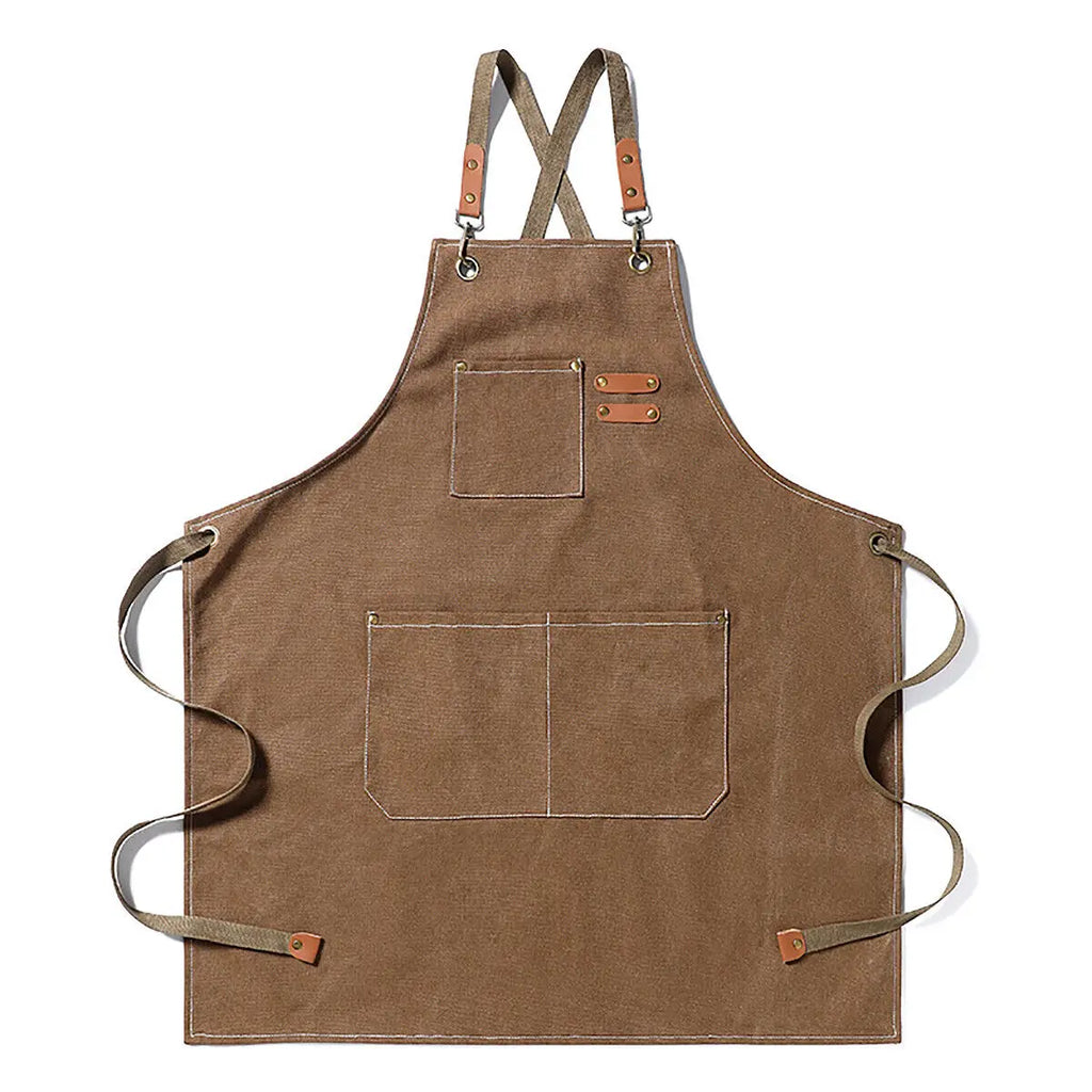 Kitchen Thicken Canvas Apron For Woman Men Waterproof Stain-Resistant With Pockets Cooking Apron Woodworking Painting Work Apron Oasis Select Brown
