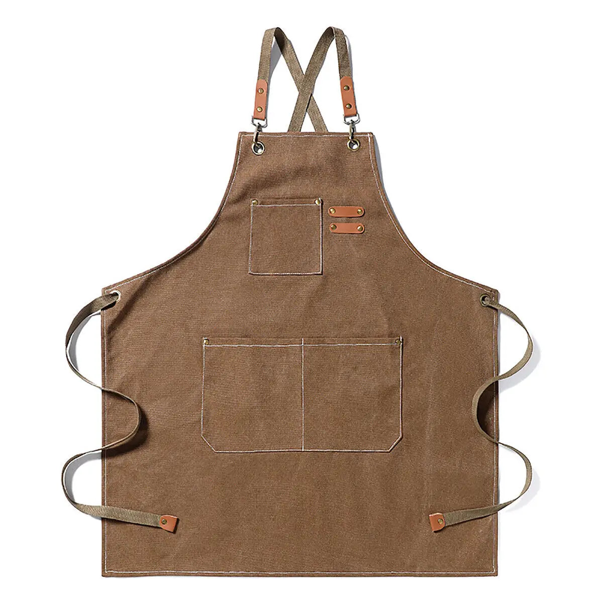 Kitchen Thicken Canvas Apron For Woman Men Waterproof Stain-Resistant With Pockets Cooking Apron Woodworking Painting Work Apron Oasis Select Brown