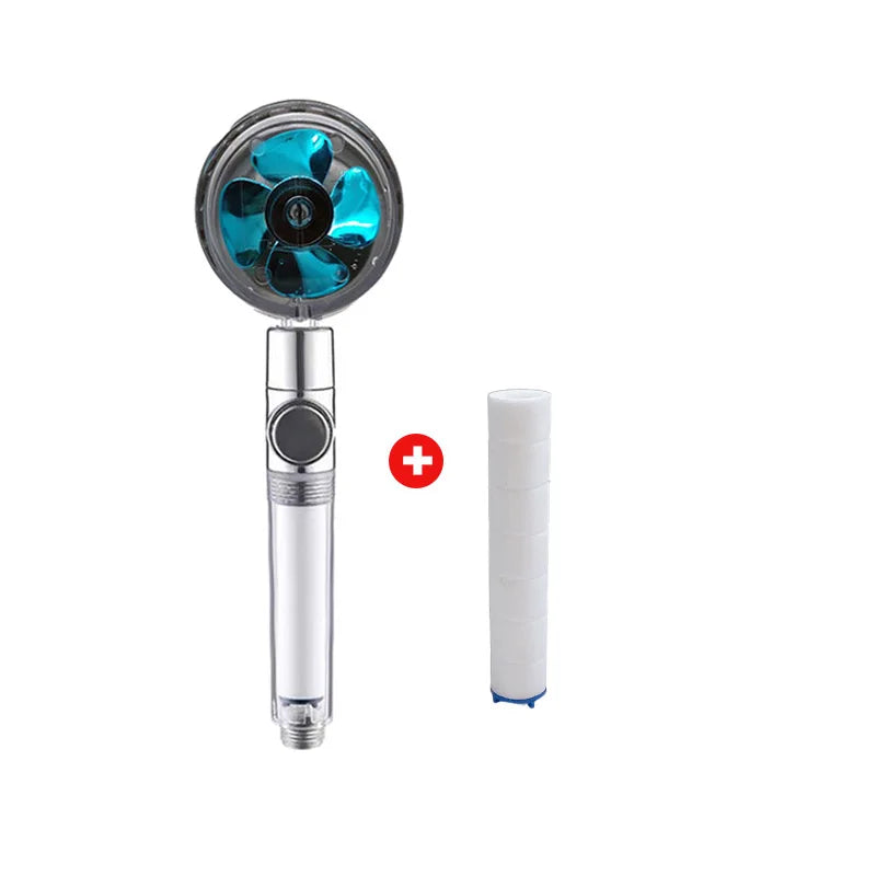 Powerful Pressurized Shower Set Fan Filter Showerhead One Touch Water Stop Sprayer Water Saving Handheld Showerheads Oasis Select Blue