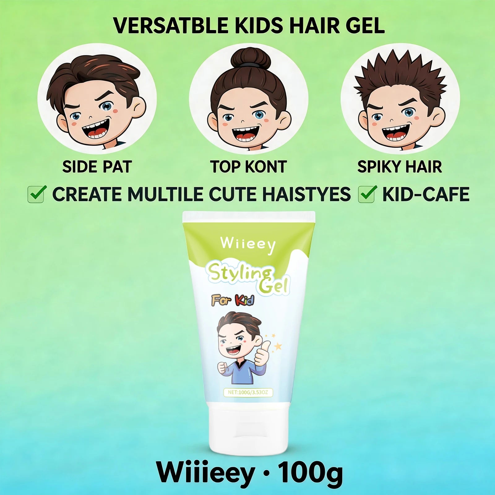 Styling Gel for Children Natural Hold No Flaking Easy Wash,Non-toxic Lightweight Non Sticky Boys Girls Daily Party Hairstyles Oasis Select