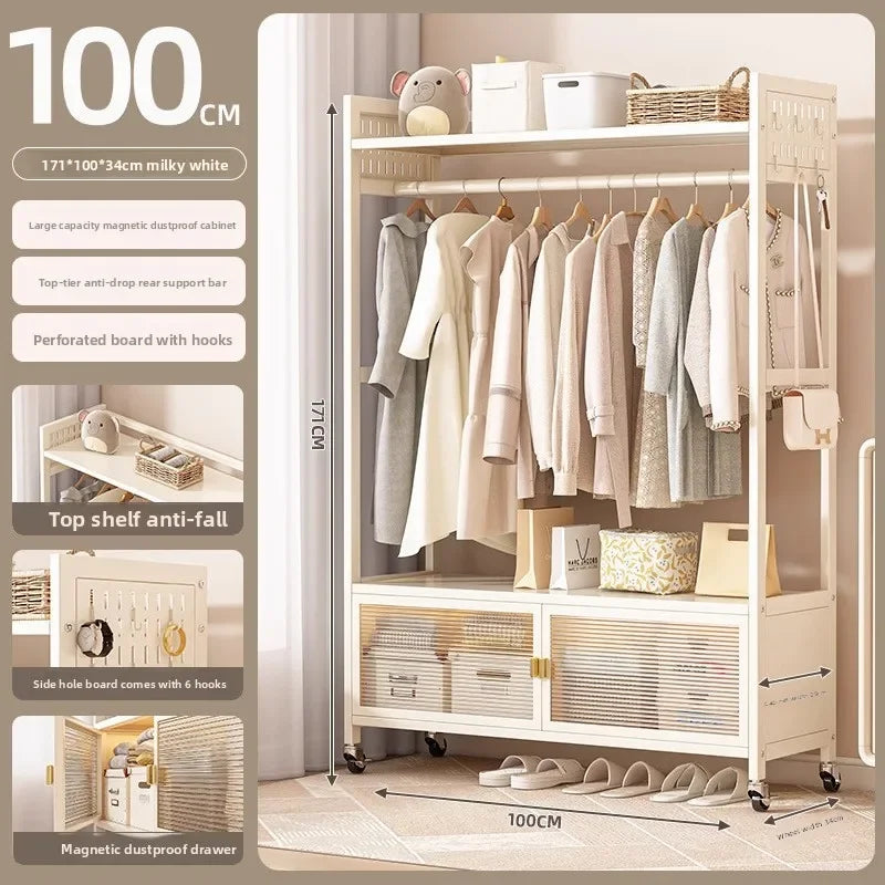 Multi-functional Hanging hanger Floor coat rack Household hanging clothes rack Simple storage rack Hanging clothes rod hanger Oasis Select Large-100cm-white