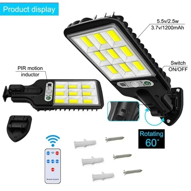 Solar Motion Sensor Wall Light – 3 Modes, IP65, 1500LM COB LED