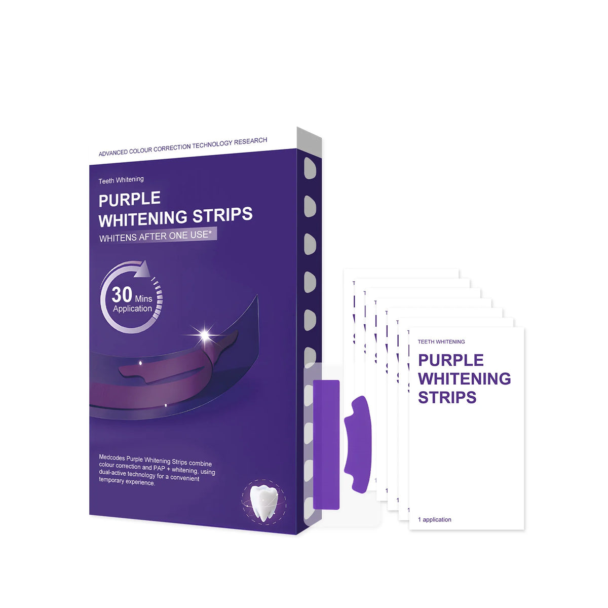 Purple Teeth Strips Color Correcting PAP Formula Gentle Brightening Dental Beauty Instant Glow Stain Removal Care Oasis Select 1box