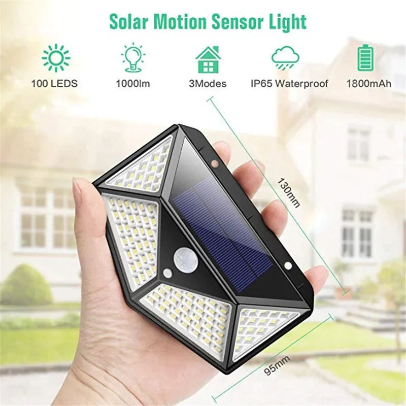 1~12PCS 100 LED Solar Wall Lamp 4 Sides Luminous With Motion Sensor Outdoor Garden Courtyard Waterproof Wall Light Oasis Select