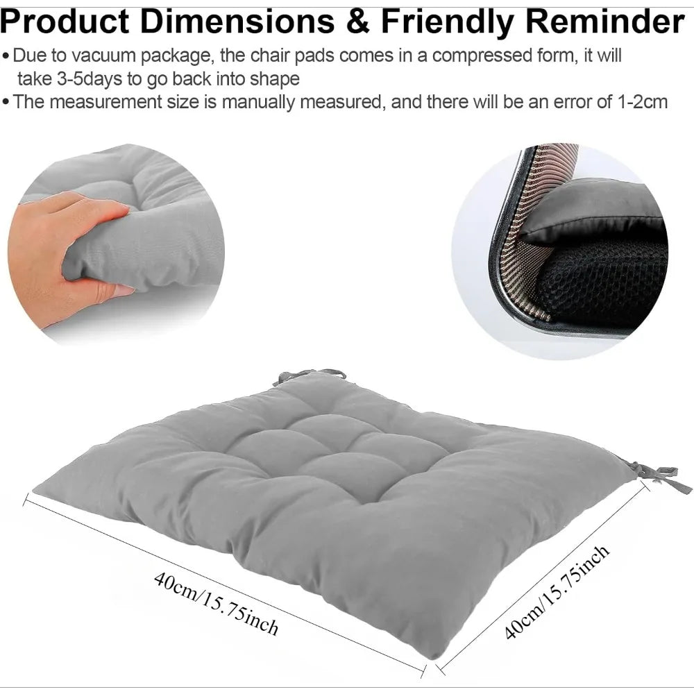 6-Pack Thick Square Chair Cushions, Soft Fiber Seat Pads with Ties for Rocking Dining Chairs, All-Season Indoor & Outdoor Use Oasis Select