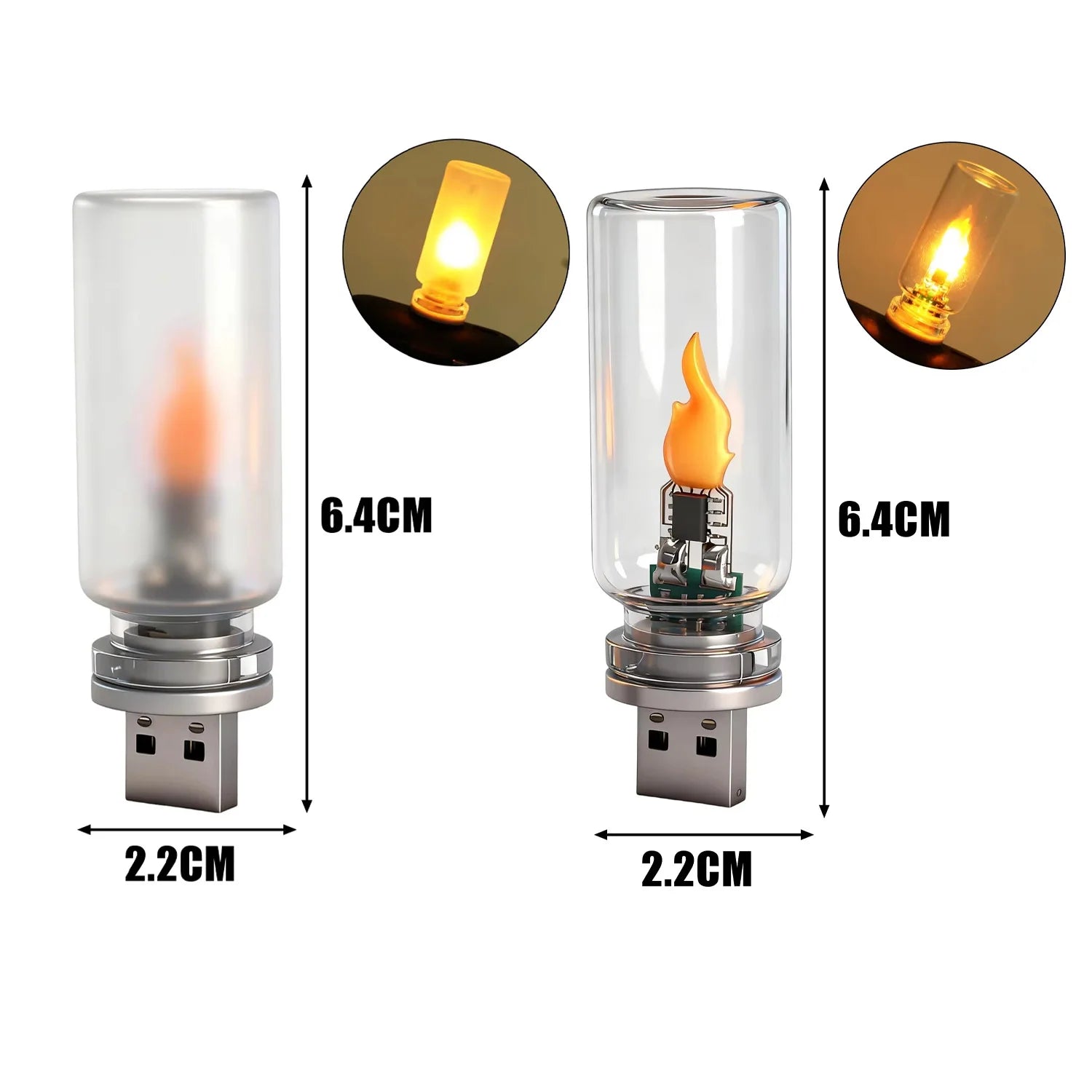 USB LED Flickering Flame Night Light | Glass Mood Lamp
