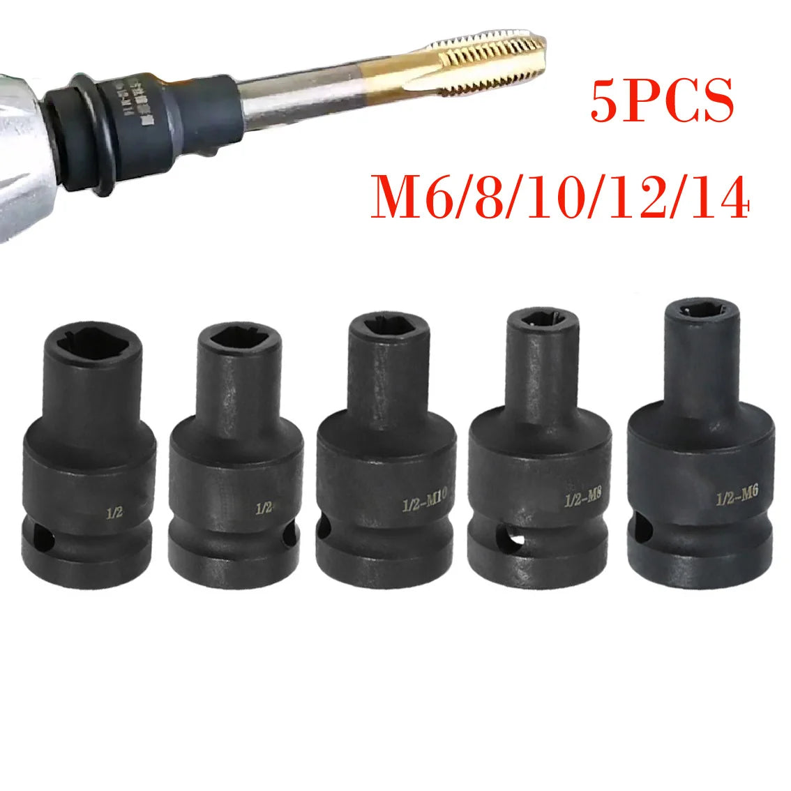 5PCS Suqare Screw Tap Socket 1/2 Inch Driver Socket Set For Electric Driver Wrench 6-14mm Quick Change Thread Taps Adapter Oasis Select