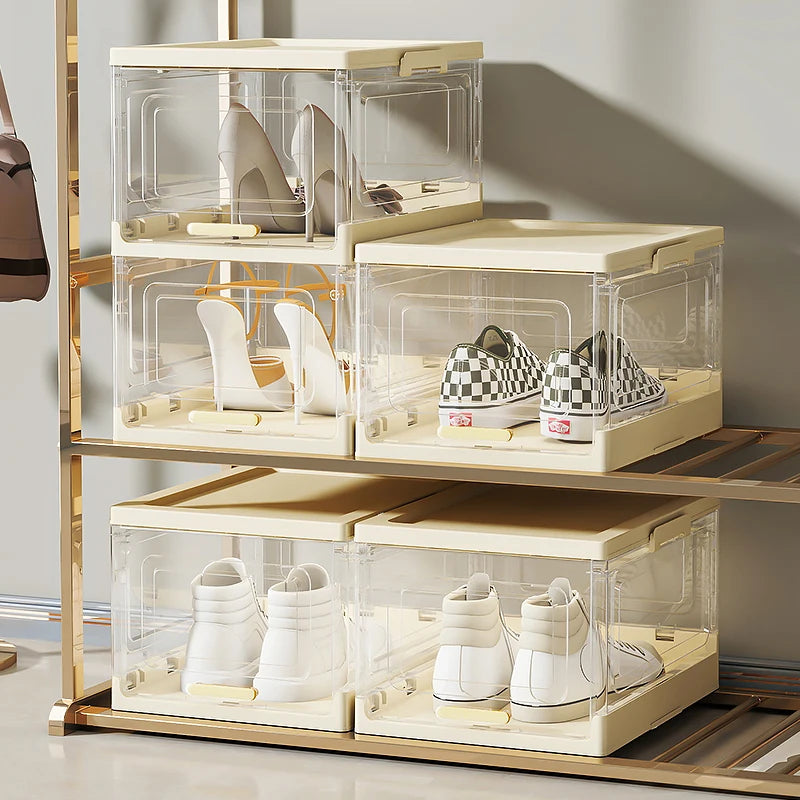 Foldable Shoe Box 1/2/4/6-Tier Clear View Dustproof Moistureproof Heavy-Duty Organizer for All Shoe Types Living Room/Hallway Oasis Select