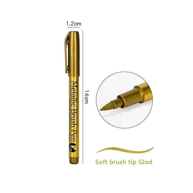 1/2/3pcs Soft Brush Metallic Marker Pens Gold Silver Permanent Art Markers For Glass Ceramics Resin Crafts Scrapbooking Painting Oasis Select 1pcs Brush Gold