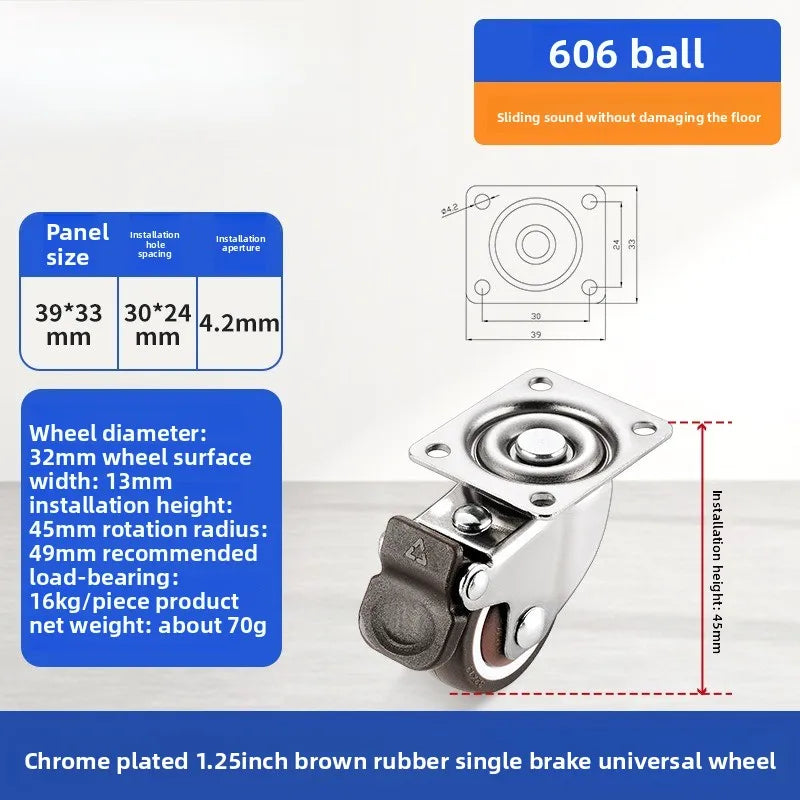 1 1.25 1.5 2 Inch Furniture Caster Soft Rubber Universal Wheel Swivel Caster Roller Wheel For Platform Trolley Accessories Oasis Select Brake universal 1 1.0 Inch