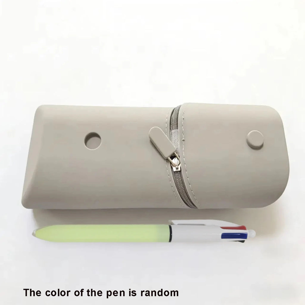 Expandable Silicone Pencil Case with 1pc Pen - Large Capacity Foldable Pen Box & Portable Desk Organizer Desk Accessories Oasis Select grey and 1pc pen