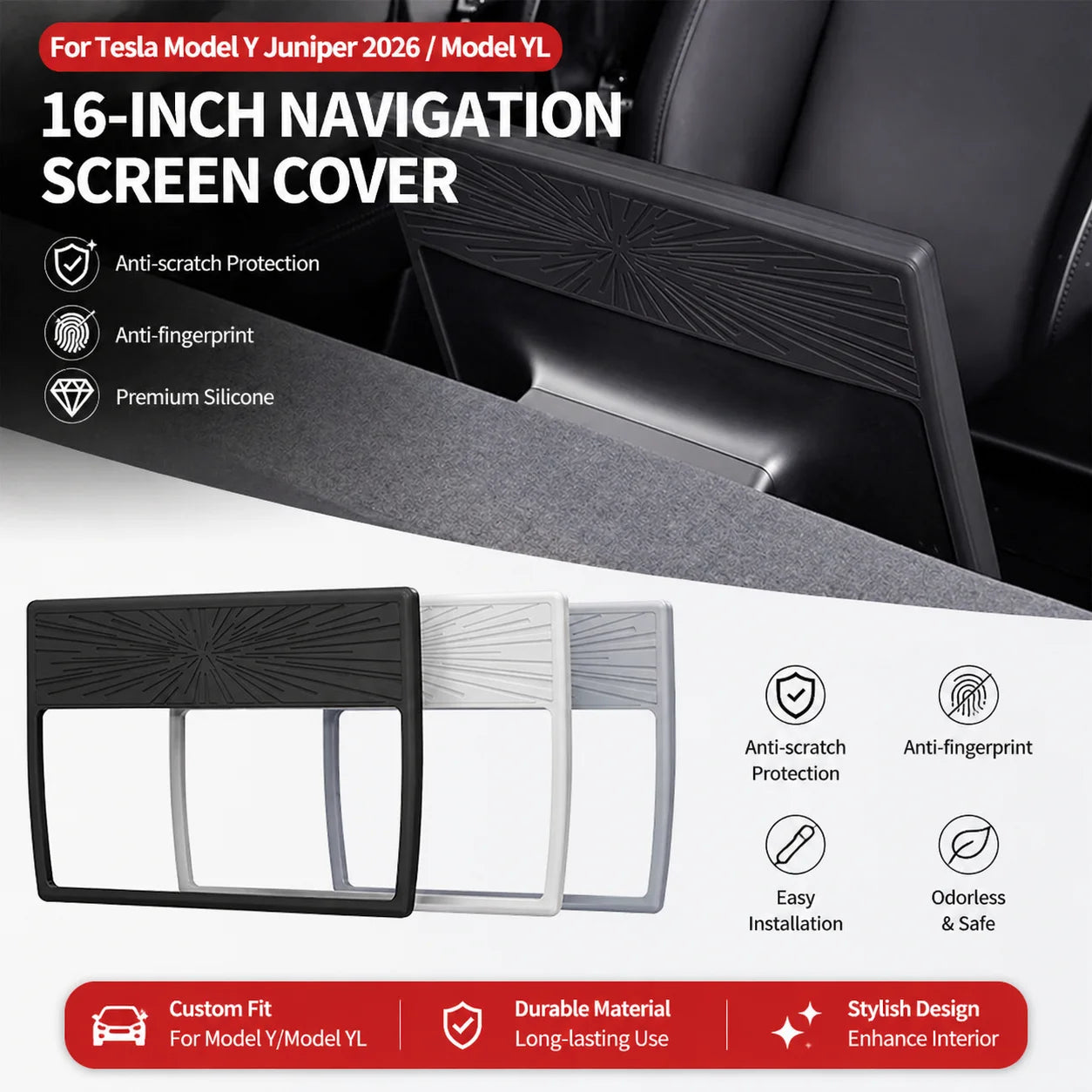 16" Silicone Screen Protector Frame for Tesla Model Y 2026 Screen Edge Protector Oasis Select