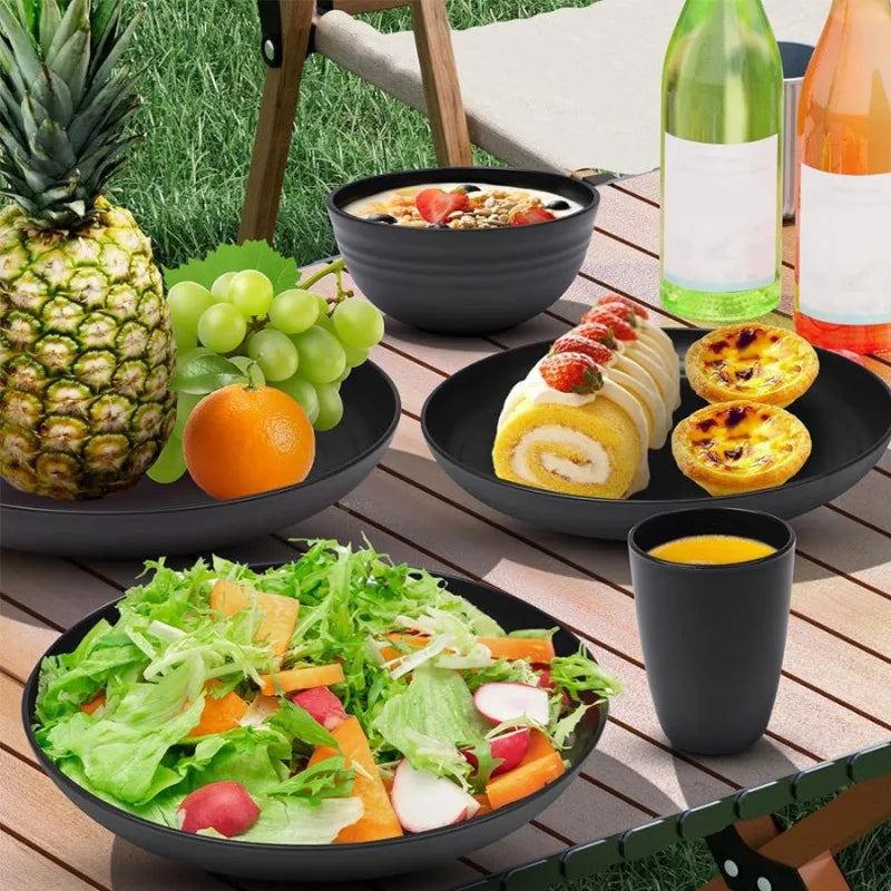 16pcs Unbreakable High Quality Plastic Dinnerware Sets - Reusable, Lightweight, for Daily Use, Outdoor Dining, Camping Essential Oasis Select