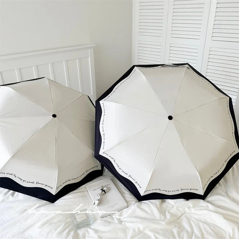 Romantic French Umbrella Automatic Sunscreen and Rainproof Dual Purpose Black and White Splicing UV Resistant Sunshade Umbrella Oasis Select