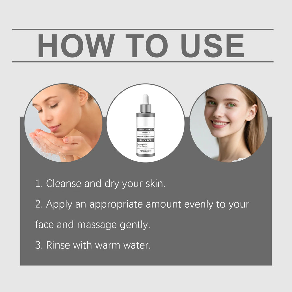 Salicylic Acid Black Rice Essence Deep Gentle Exfoliation Reduce Blackheads Improve Dullness Unclog Pores Facial Brighten Serum Oasis Select