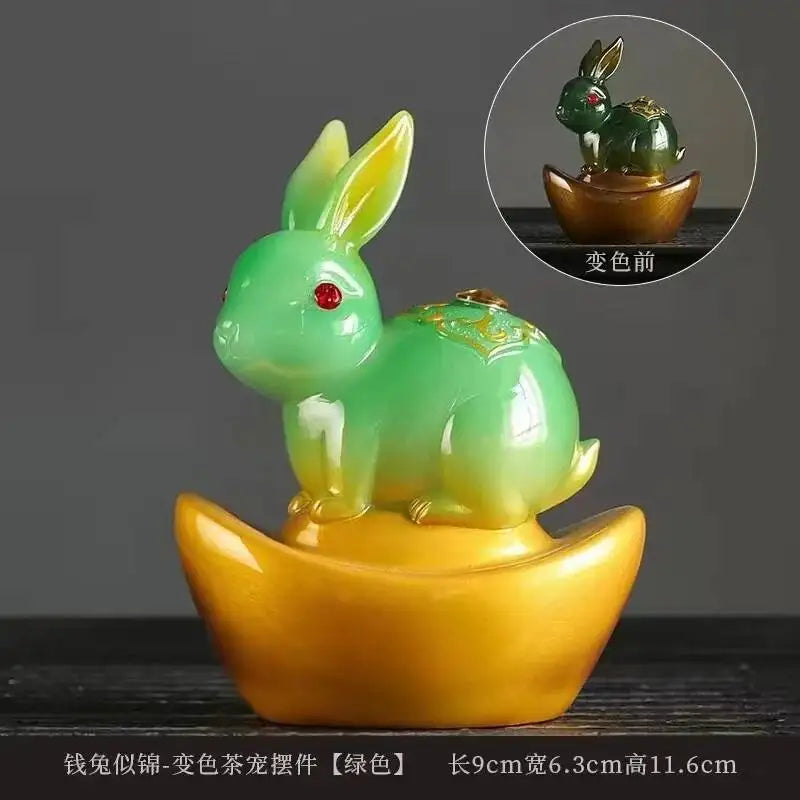 Color-changing Tea Pet Mini Rabbit Fortune Tea Table Tea Table Can Grow Resin Lovely Kungfu Tea pet Gift Oasis Select Tea Favourite green
