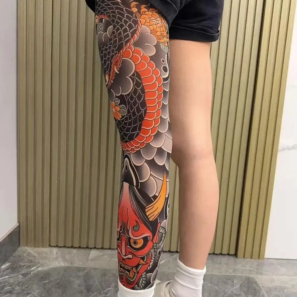 Full Leg Fake Tattoo Socks Sun-proof Printed Tights Fishing Elastic