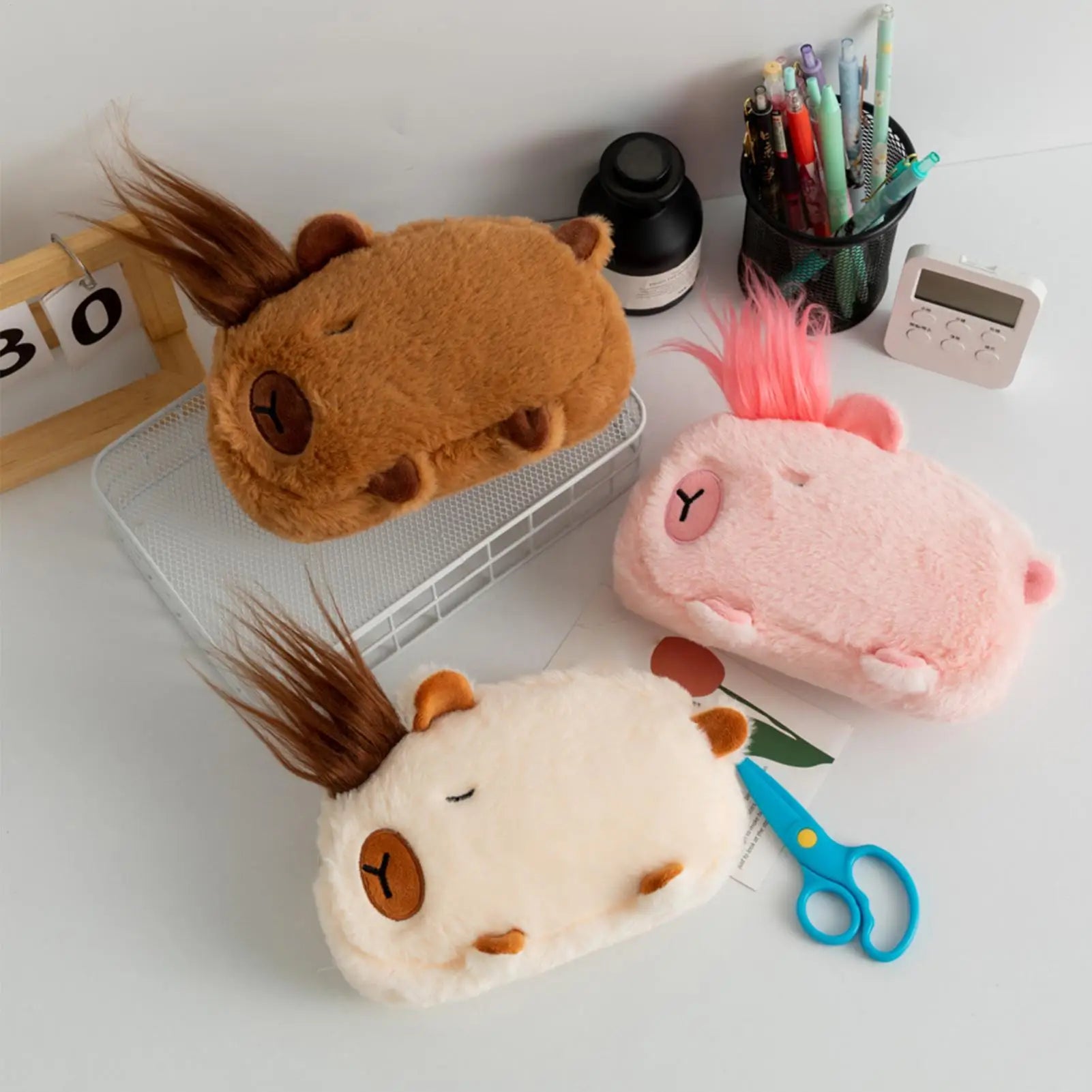 1PC Pencil Case Plush Capybara Pencil Storage Bag Pen Case Multifunction Large Capacity Stationery Pouch Bags Oasis Select