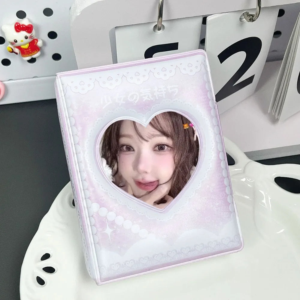 Pink Love Bow Card Album PVC 3 Inch Mini Idol Card Collect Book Collectible Card Album with 16 Internal Pages Photocard Binder Oasis Select 1