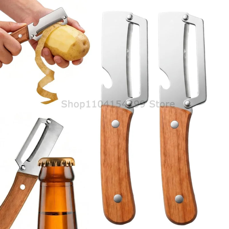 Wooden Handle Paring Knife High Appearance Kitchen Special Fruit Planer Sugarcane Paring Knife Household Thick Scraping Tools Oasis Select wood Peeler-2PCS