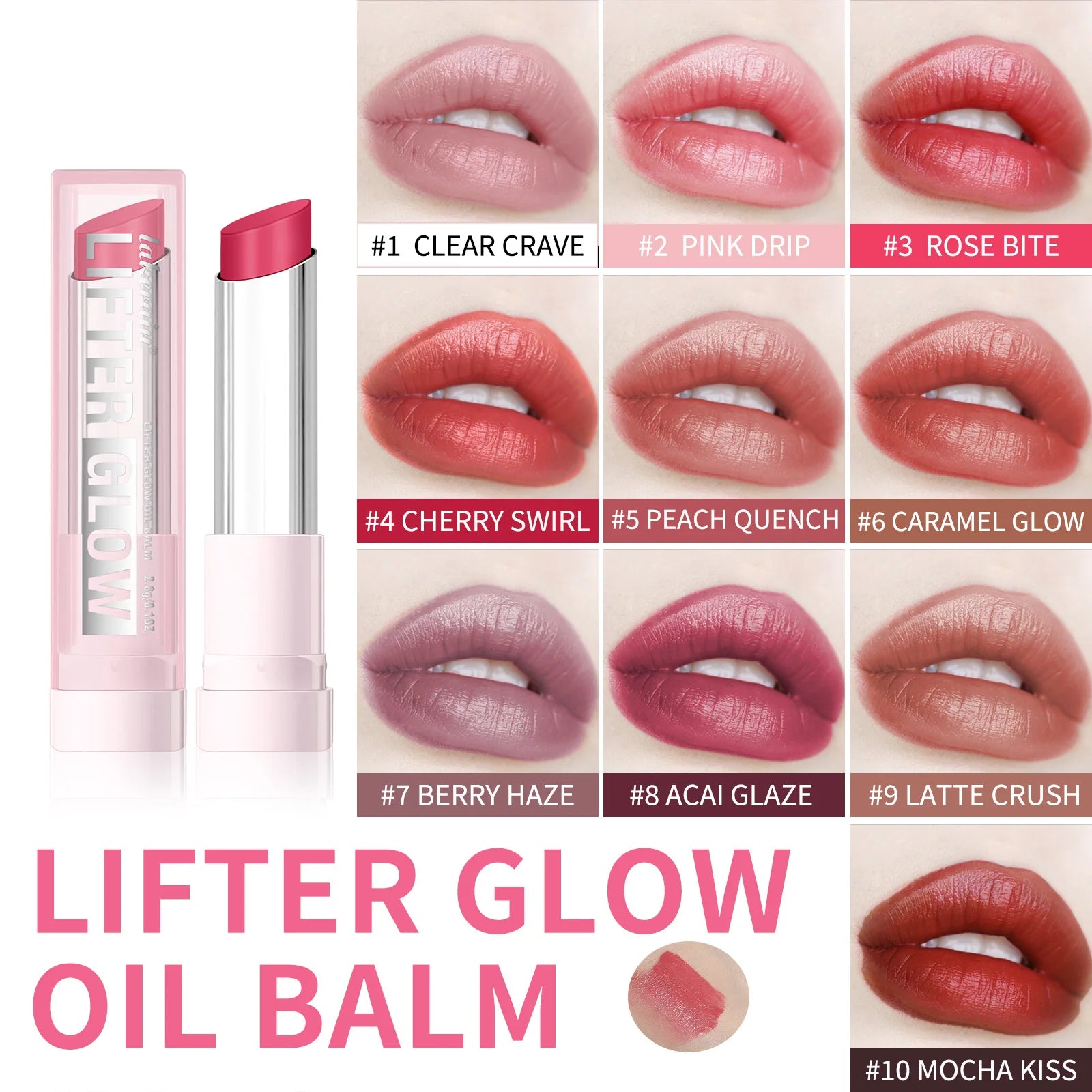 Lifter Glaze Oil Lip Balm with Hyaluronic Acid and Hydrating Oil Blend Lip Balm with 24HRs of Smooth Moisturizing Pink Oasis Select