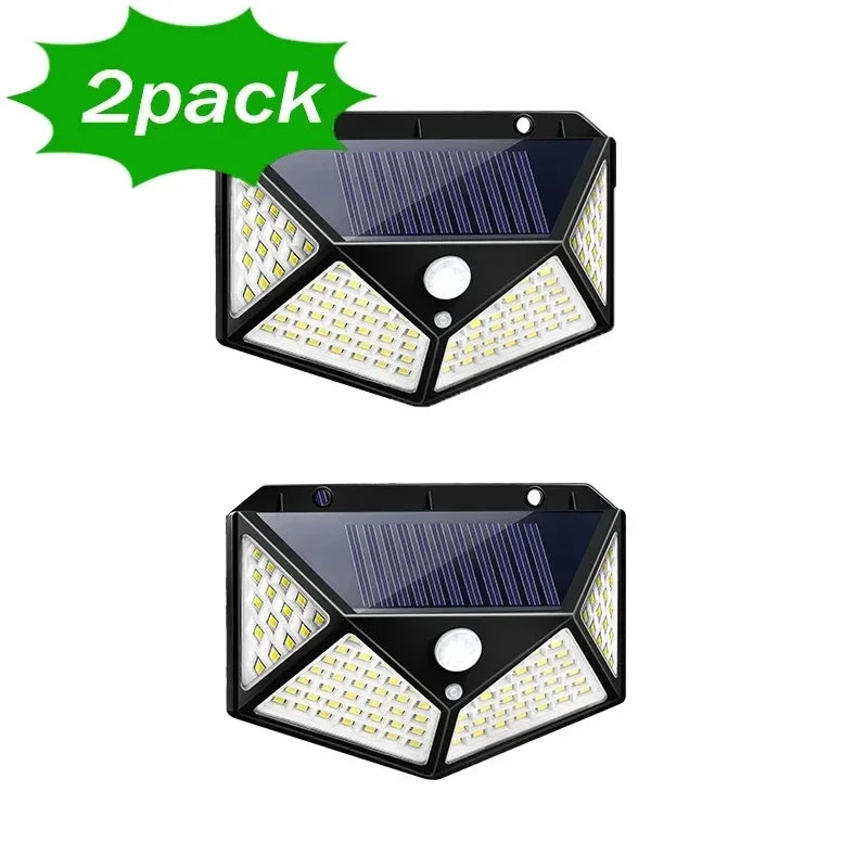 1~12PCS 100 LED Solar Wall Lamp 4 Sides Luminous With Motion Sensor Outdoor Garden Courtyard Waterproof Wall Light Oasis Select 100LED 2pcs 1 100LED