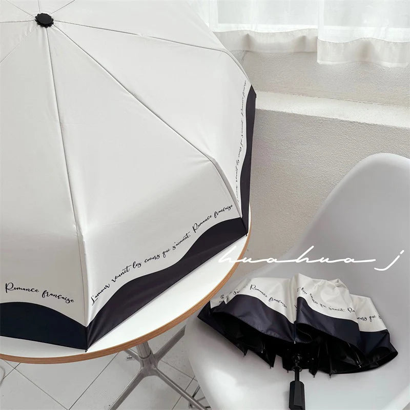 Romantic French Umbrella Automatic Sunscreen and Rainproof Dual Purpose Black and White Splicing UV Resistant Sunshade Umbrella Oasis Select