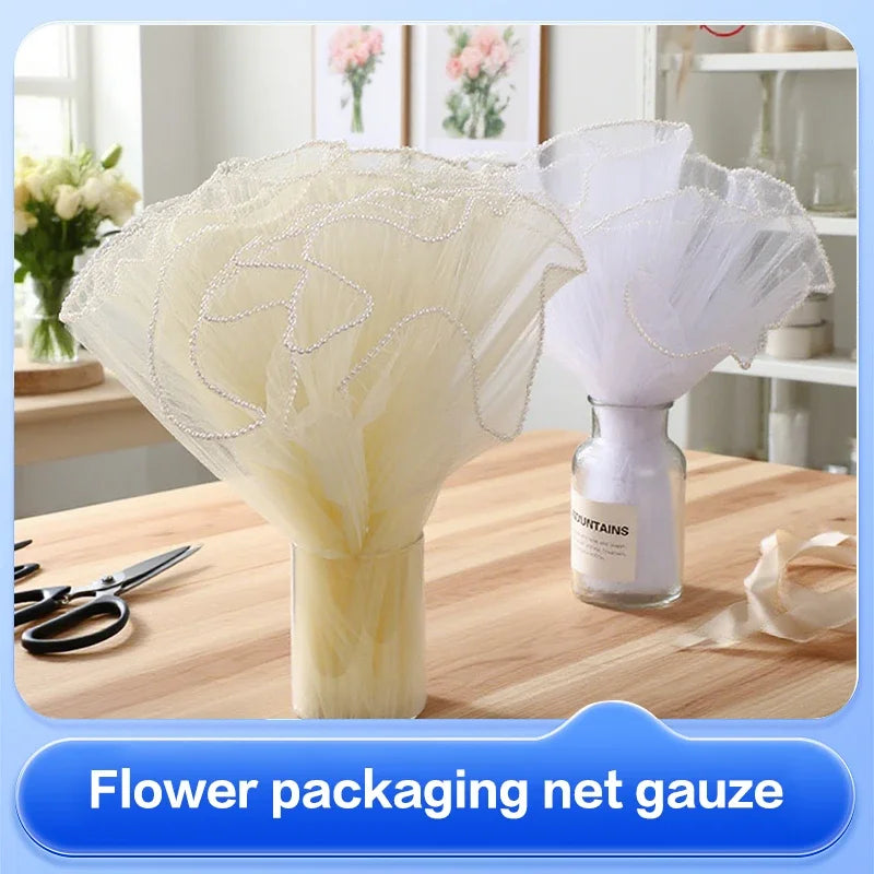 Black White Floral Packaging Bouquets Including Decorative Mesh Wrapping Paper, Pearl-Edged Wrapping Paper, Wrinkled Wave Mesh Oasis Select