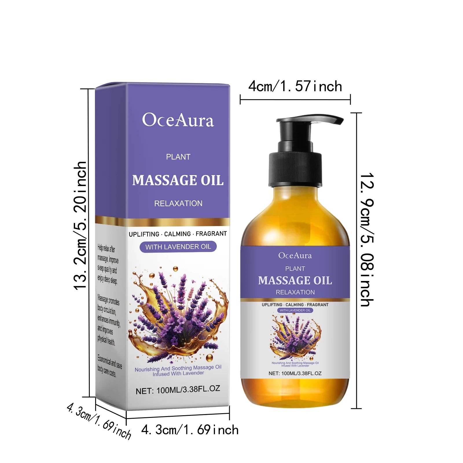 Lavender Essential Oil Moisturizing Body Skin Smoothing Soft Stress Relief Muscle Sore Help Sleep Spa Relaxing Massage Oil Oasis Select 100ml Boxed