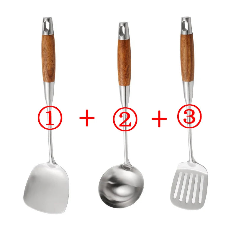 4-Piece Stainless Steel Cooking Utensil Set – Wooden Handle Cooking Utensil Set Oasis Select 123
