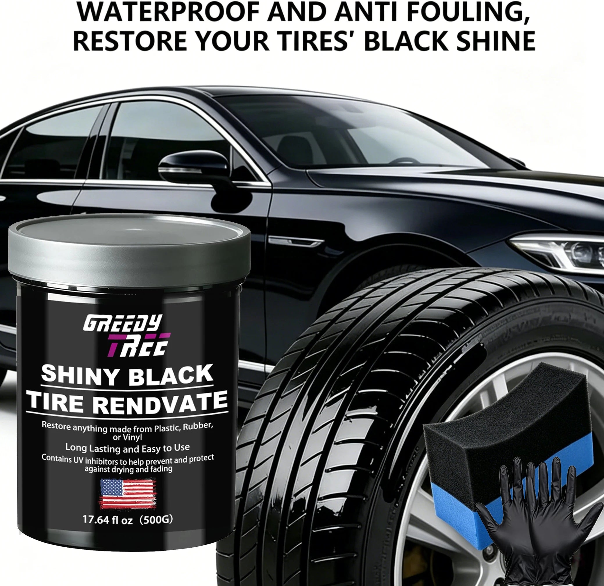Shiny Black Tire Dressing – Deep Gloss No-Sling Formula 17.64oz