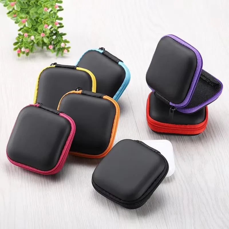 1/2/3pcs Mini Portable Earphone Bag Coin Purse Headphone USB Cable Case Carrying Pouch Bag Earphone Accessory Square Storage Box Oasis Select