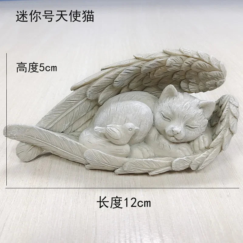 Pet Tombstone Dog Cat Tombstone Memorial Stone Personalized Memorial Stone Resin Statue Creative Angel Dog Cat Ornament Oasis Select small angel cat
