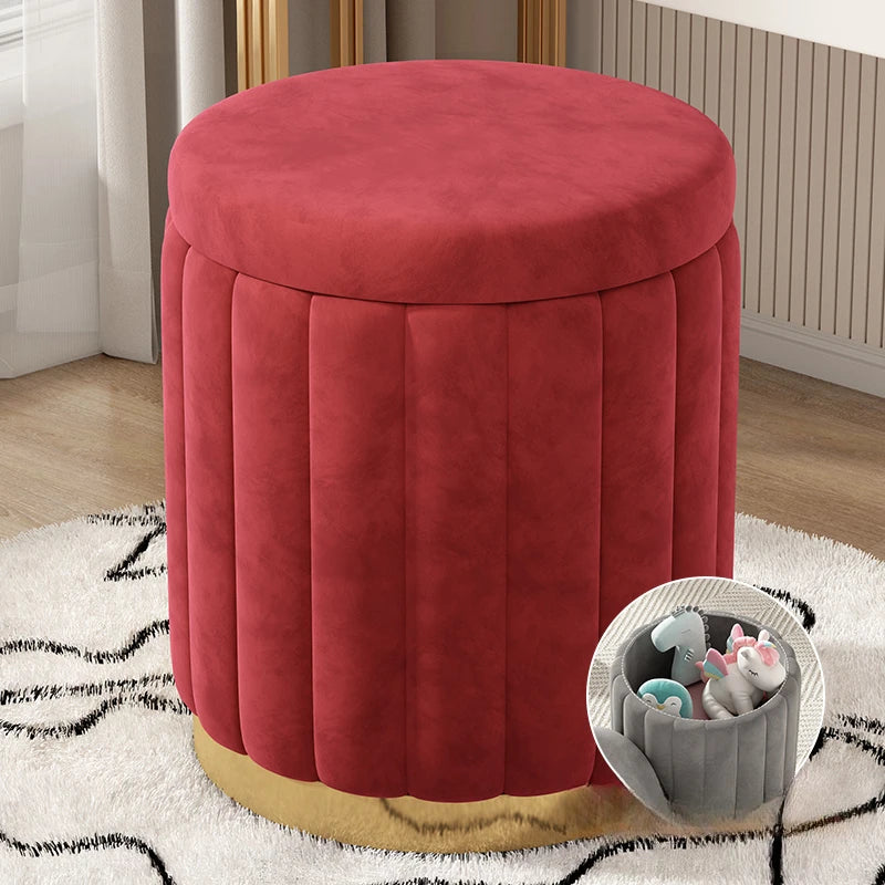 Makeup stool light luxury round stool chair bedroom Internet celebrity storage bench sofa stool dresser stool makeup chair small Oasis Select Red Storage