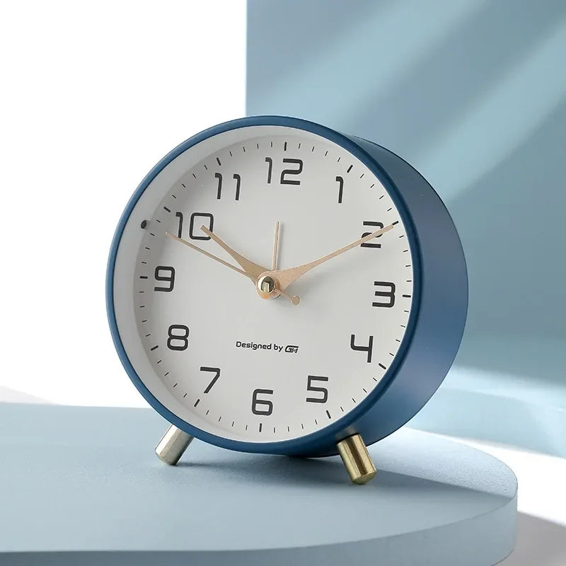 Nordic Light Luxury Quiet Alarm Clock Students Use A Simple Clock with A Frosted Metal Table Alarm Clock Oasis Select Blue