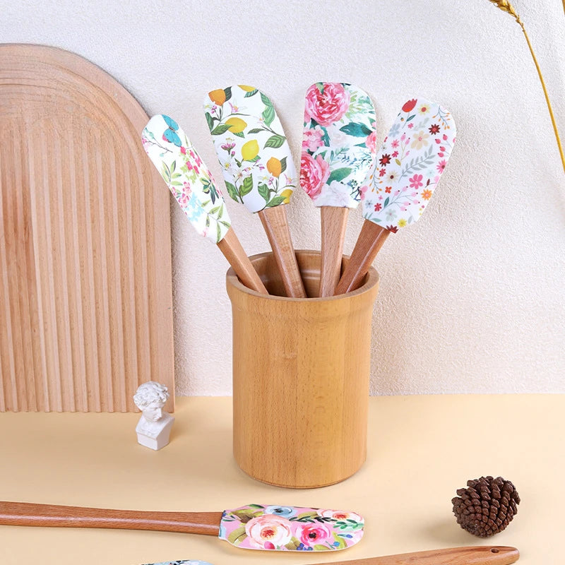 Christmas Non-Stick Silicone Cake Spatula Wooden Handle Chocolate Butter Mixer Pastry Cream Scraper Baking Kitchen Accessories Oasis Select