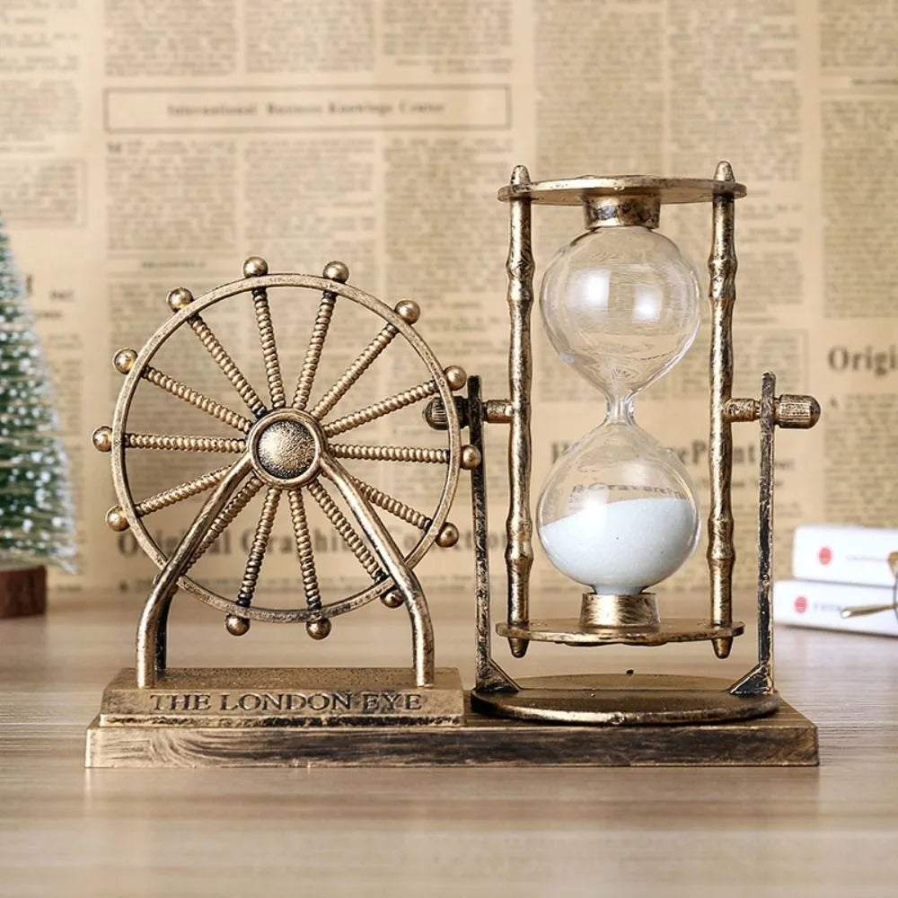 Creative Rotating Ferris Wheel Hourglass Plastic Vintage Sand Clock Timer Sand Glass Ferris Wheel Ornament Office Oasis Select Gold