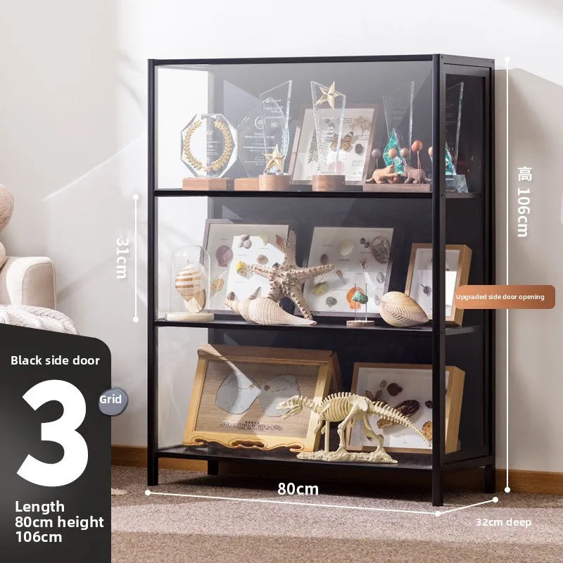 Figure Cabinet Transparent Lego Display Cabinet Household Blind Box Ornament Specimen Storage Secondary Yuan Pain Cabinet Oasis Select Black three doors 80