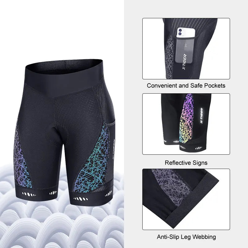 X-TIGER Women's Bicycle Shorts Competitive Sponge Padded MTB Bike Shorts With Side Pockets Summer Cycling Tights Shorts Oasis Select