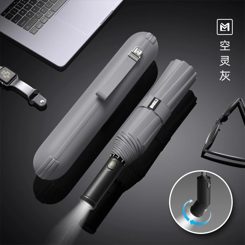 Full-automatic folding thickened umbrella large strong wind-resistant reinforced automatic umbrella Oasis Select 106cm LED Gray