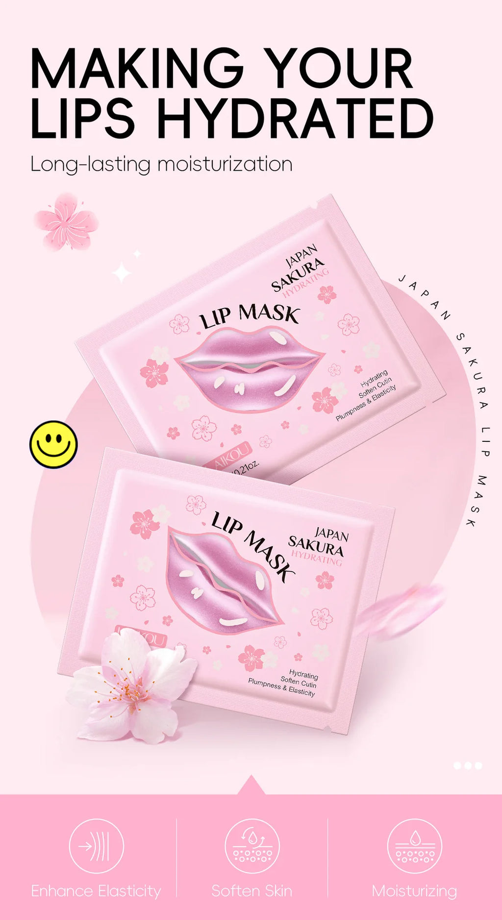 Laikou Cherry Blossom Lip Mask Moisturizing Anti Wrinkle Nourishing Beauty Lips Moisturizer Lip Patches Gel Pads Skin Care Oasis Select