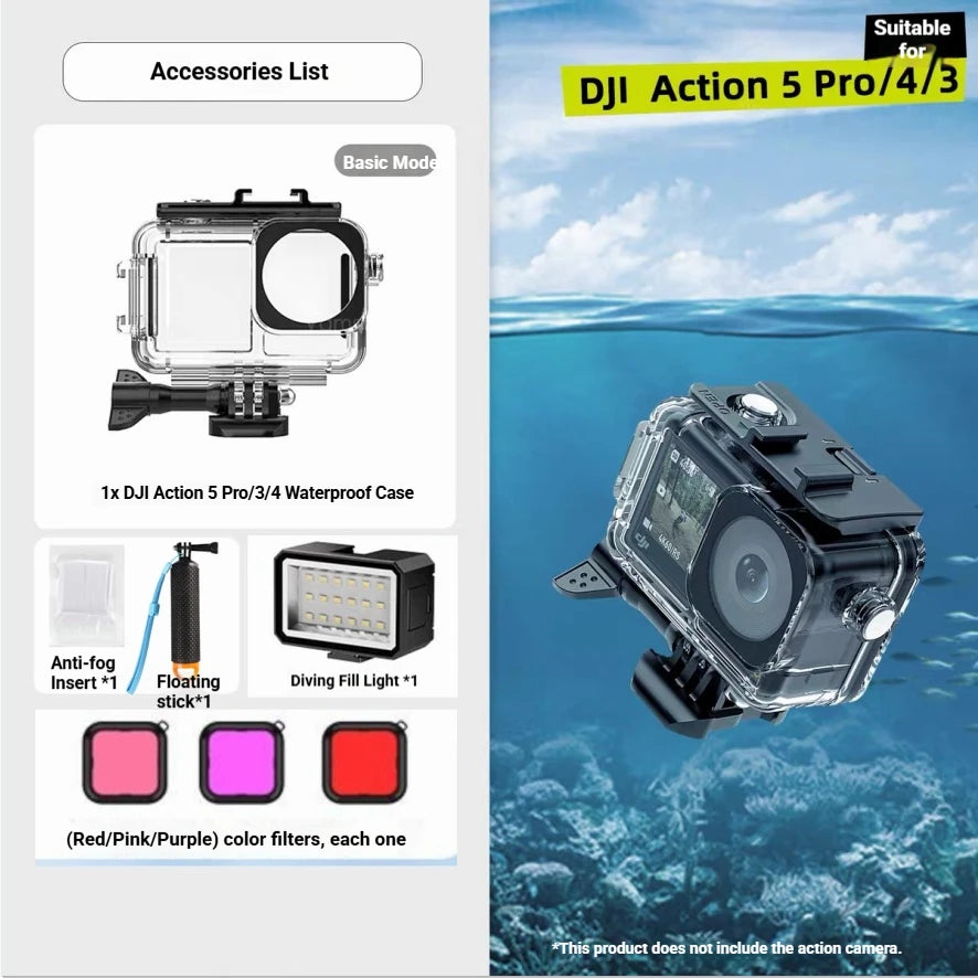 DJI OSMO Action 5 Pro/4/3 Waterproof Housing Case 40M + Filters