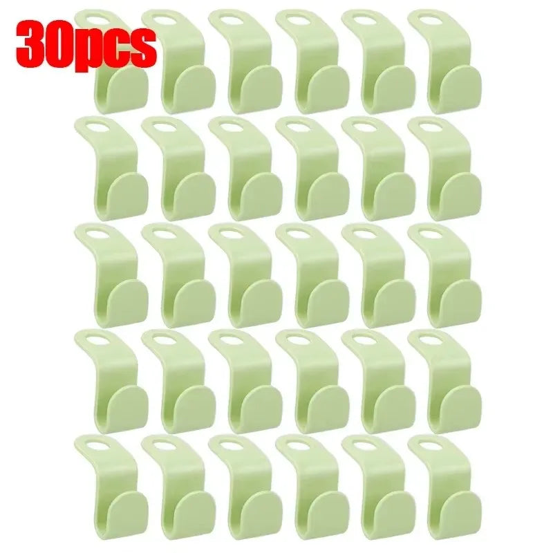 10-50pc Multi Functional Wardrobe Hanger Hook, Hat Hook, Plastic Wardrobe Stacking Hanger, Bedroom Storage Wardrobe Storage Rack Oasis Select 30pcs-green