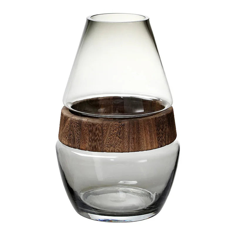 Modern Simple and Creative Wooden Piers Glass Vases Tabletops Home Flower Arrangements and Study Decorations Flower Vase Oasis Select