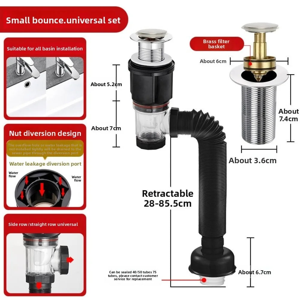 Retractable Flip Top Drain Pipe Stainless Steel Mesh Adjustable Length Kitchen Water Hose Strainer Flexible Oasis Select Black-style2