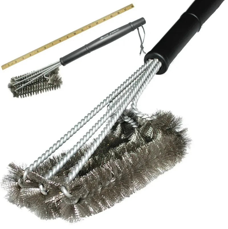 Grill Cleaning Brush BBQ Tool Brush 3 Stainless Steel Brushes in 1 Cleanin Bbq Accessories Best Cleaner Barbecue Oasis Select