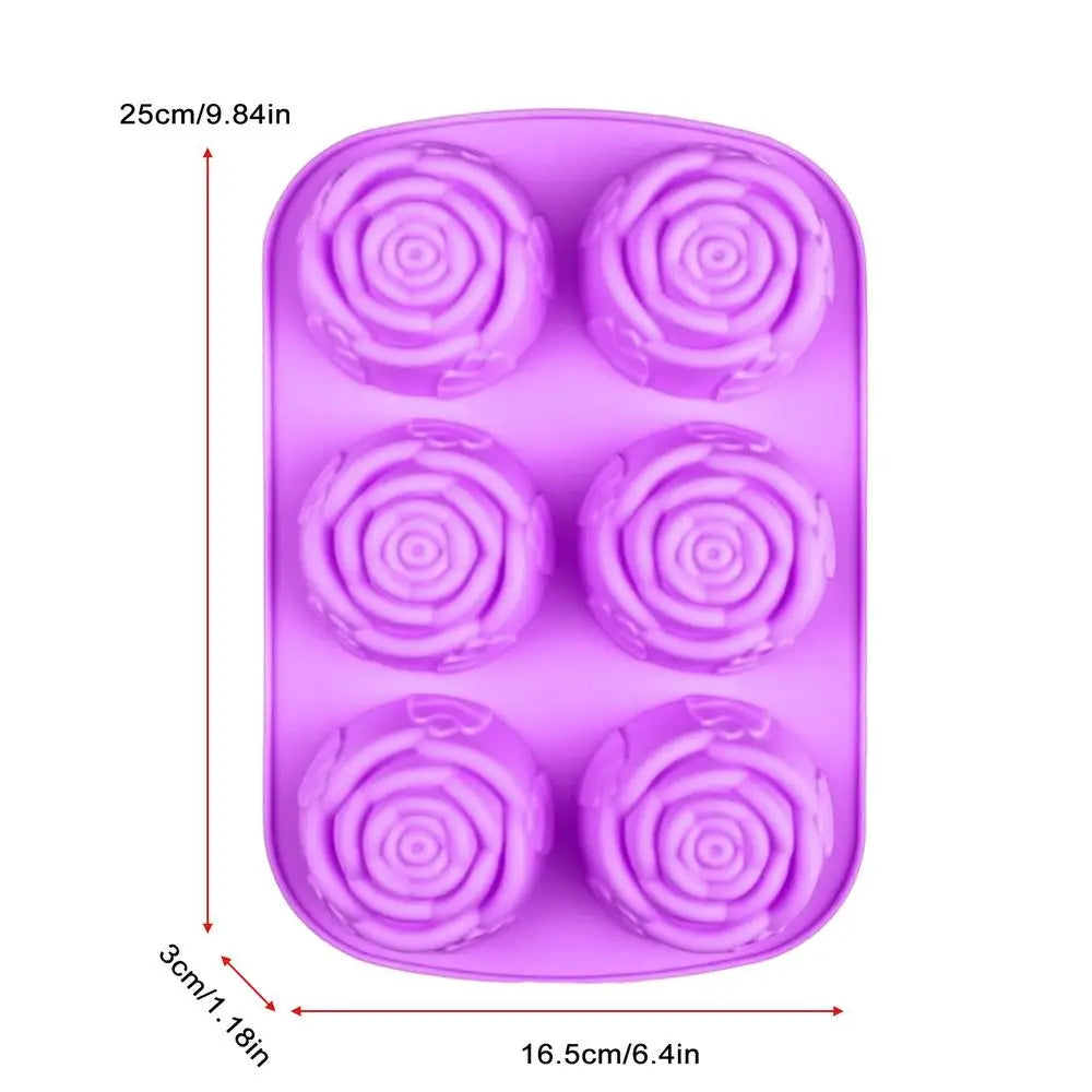 3D Rose Ice Molds Ice Cubes Trays Make 6 Grids DIY Handmade Ice Ball Maker Silicone Cake Mold Bakeware Baking tool Ice Moulds Oasis Select Purple