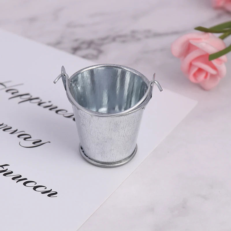 Mini Metal Tin Bucket Dollhouse Miniature Décor | 1:12 Scale